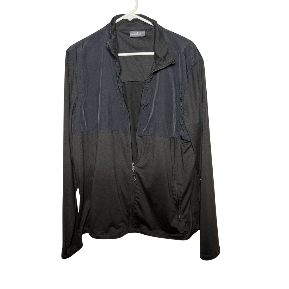 Fossa Mens Full Zip Performance Jacket Black Mixed Media Mock Neck Large
